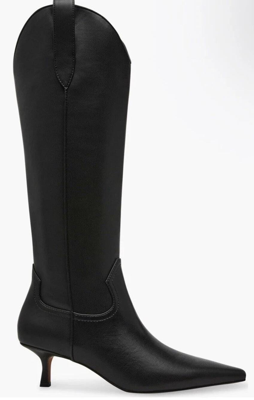 Steven New York Britt Black Knee High Kitten Heel Western Boots 8.5M NEW